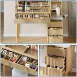 تسريحة خشبية مع مرآة مضيئة وخزانة جانبية - 5