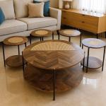 طقم طاولات خشبي مزدوج بلمسات بامبو 5 قطع