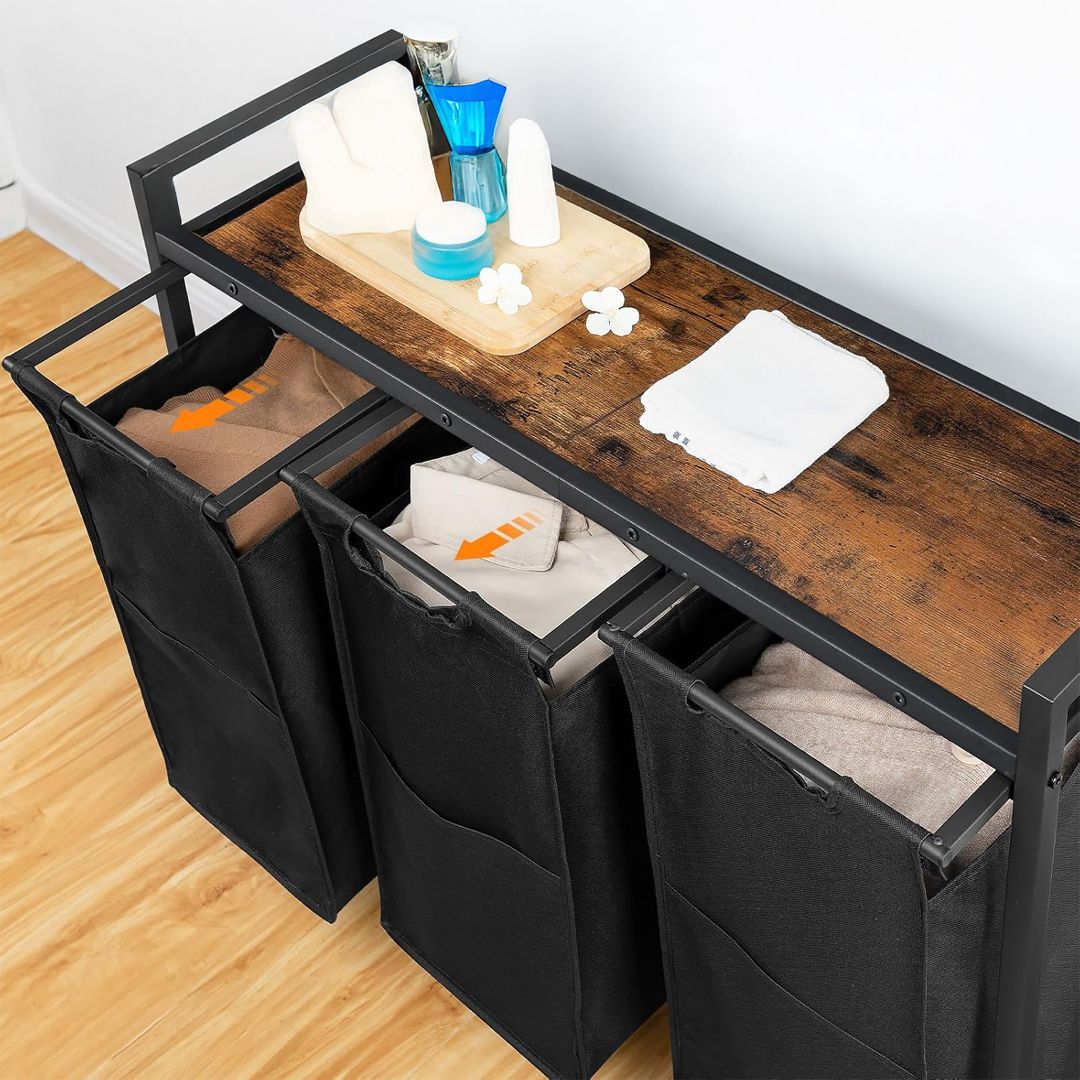 منظم غسيل ثلاثي مع رف خشبي - 2