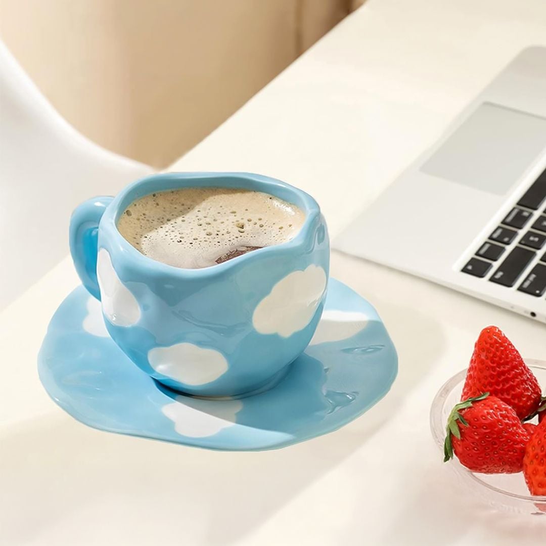 فنجان مع صحن بتصميم الغيمة - 3