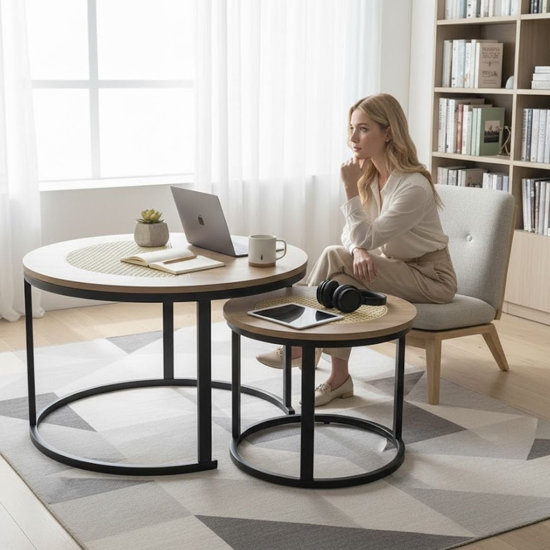 طاولات وسط متداخلة من الخشب و البامبو - 4