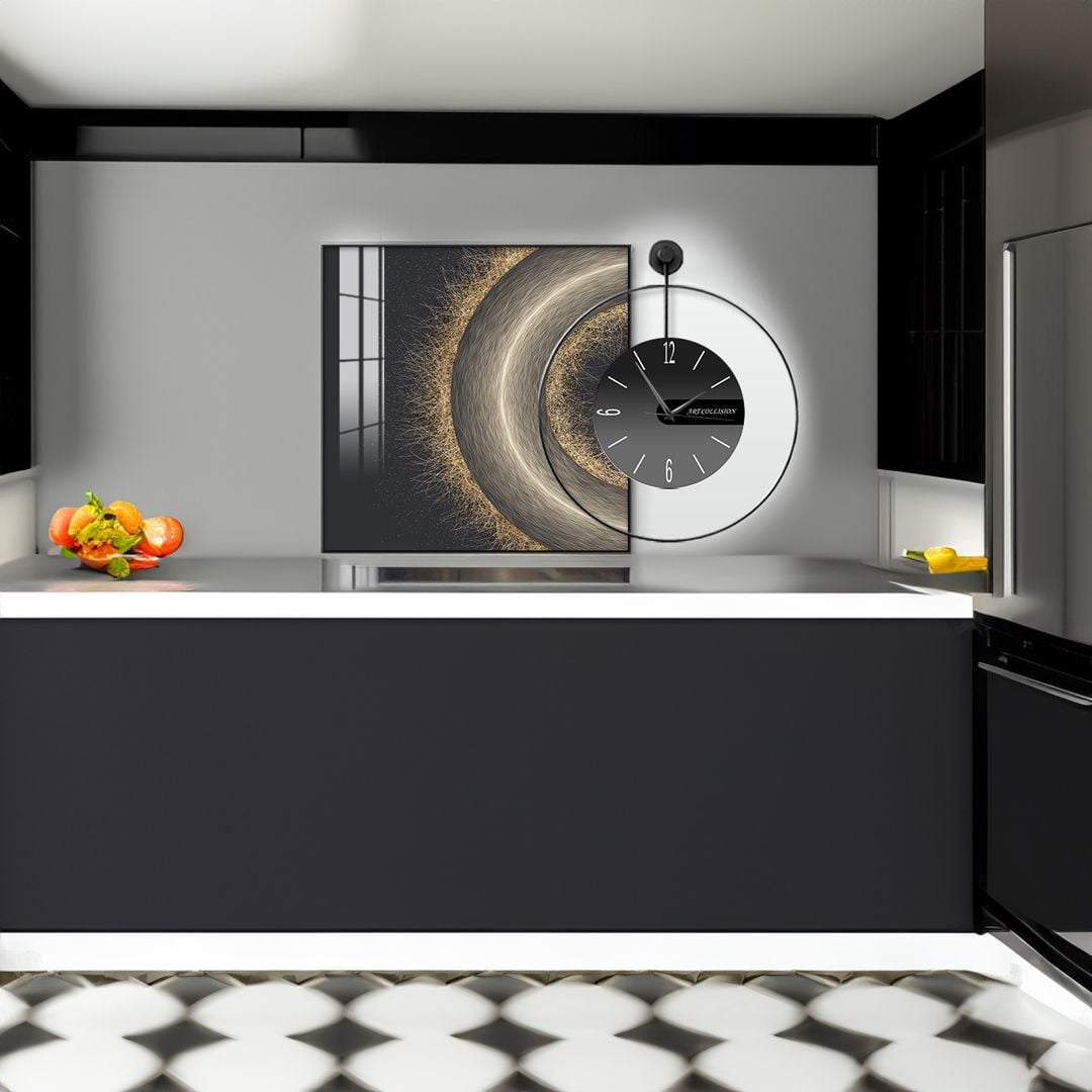 ساعة حائط دائرية مع صورة جدارية - 8