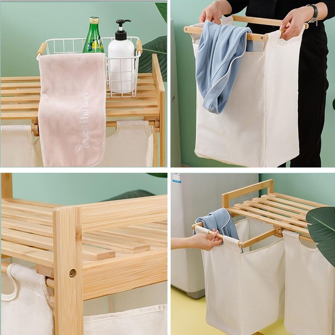 Double Wooden Laundry Basket product thumbnail 6