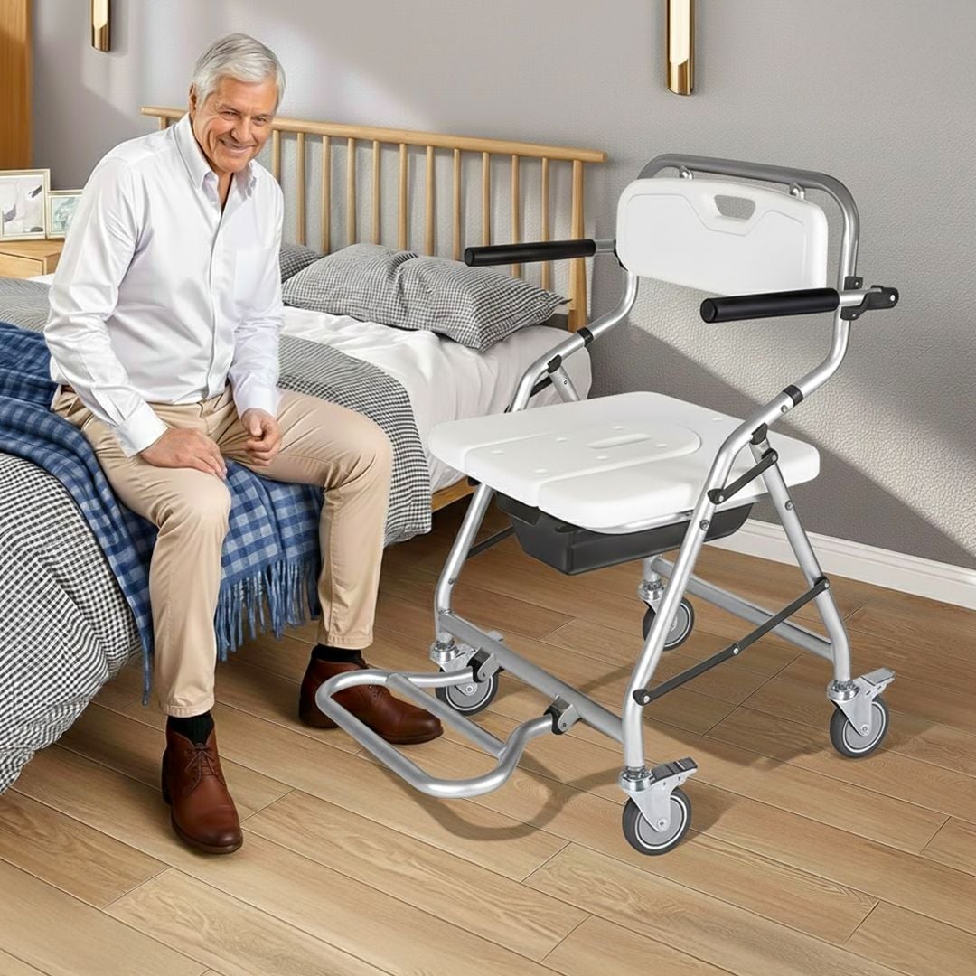 كرسي حمام طبي بعجلات قابل للطي - 2