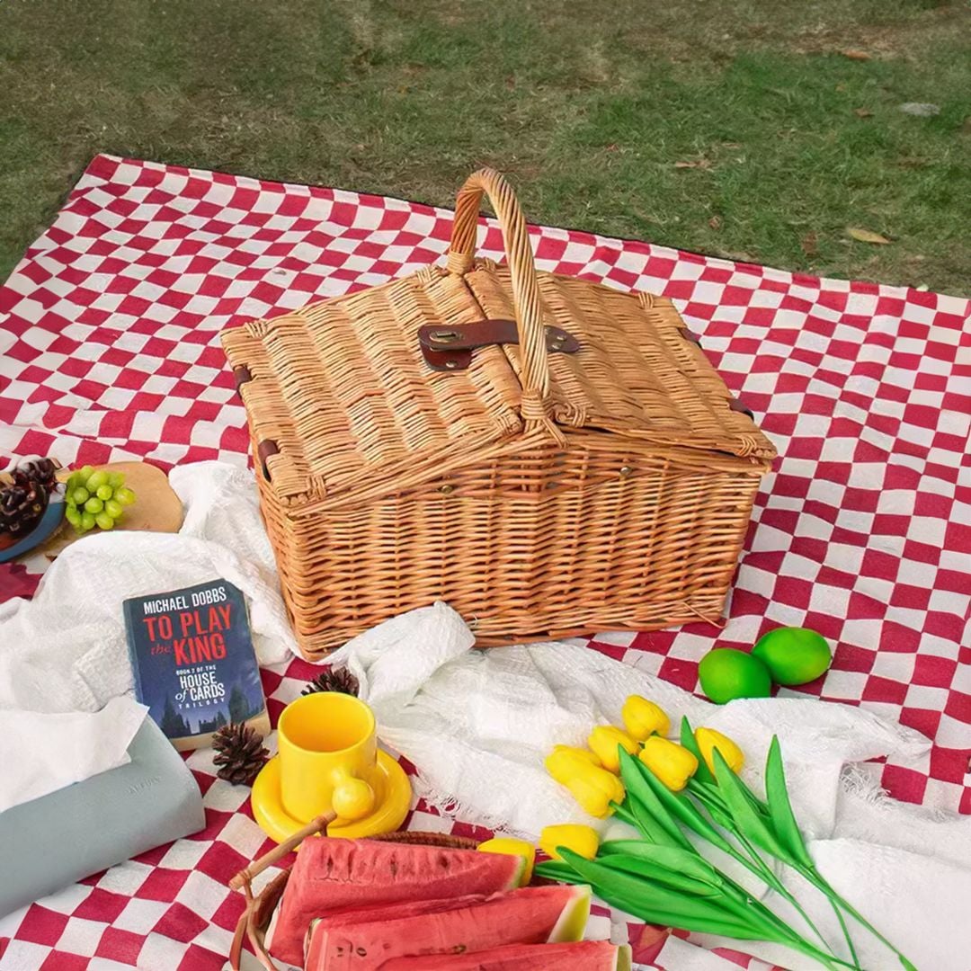 سلة نزهات من الخيزران مع أدوات للمائدة - 11