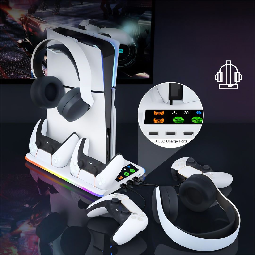 قاعدة تبريد و شحن بإضاءة RGB لجهاز PS5 - 5
