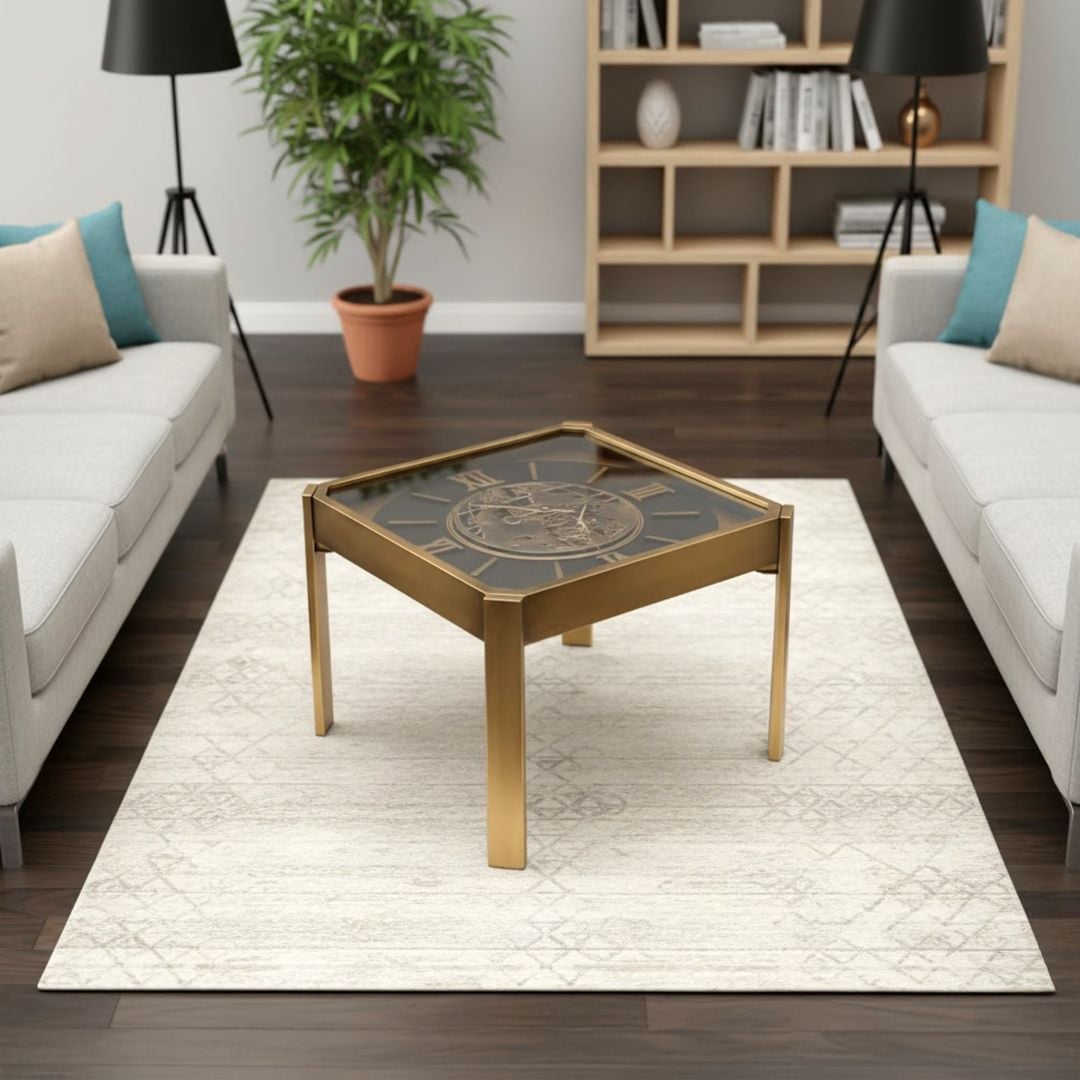 طاولة ديكور مربعة بتصميم ساعة تروس ذهبية - 9