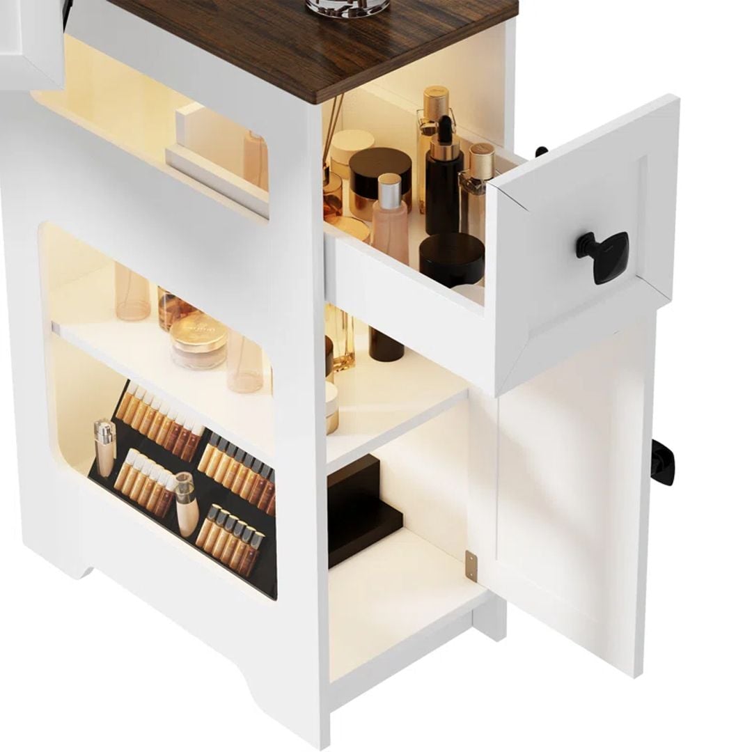 طاولة مكياج بمرآة LED دائرية - 6