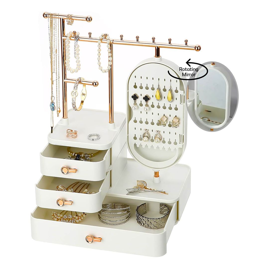 صندوق تخزين إكسسوارات ومكياج مع مرآة دوّارة - 13