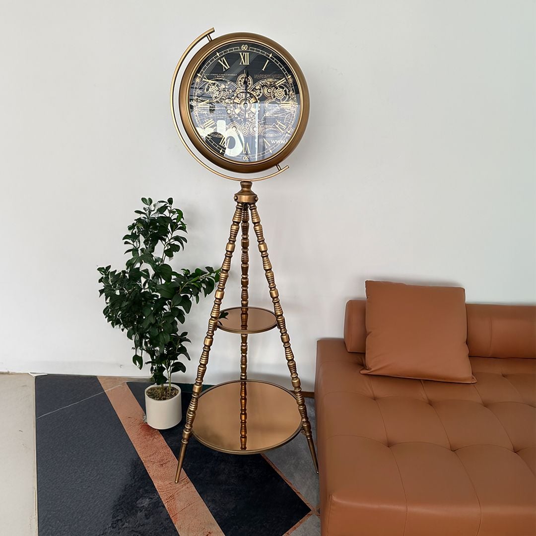Luxury floor gear clock with metal decorative shelves product thumbnail 14