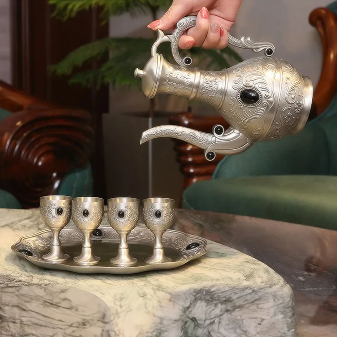 إبريق عثماني للشاي مع أربع كؤوس - 2