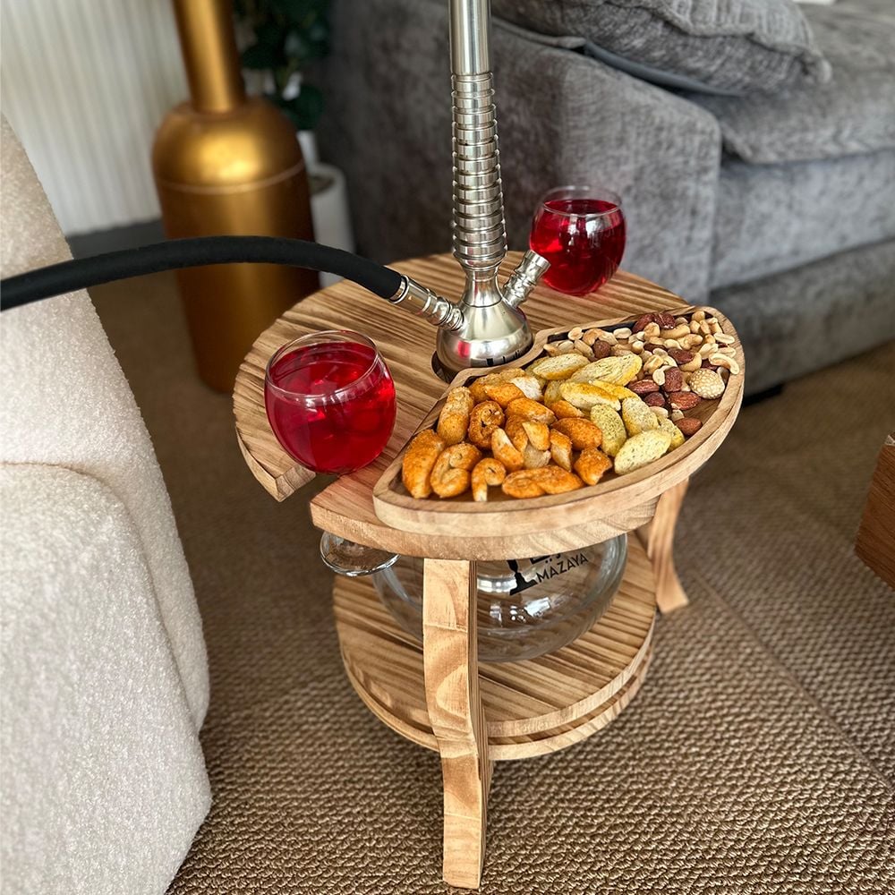 ستاند أرجيلة خشبي فاخر بسطح مقسّم للتسالي من روح - 4