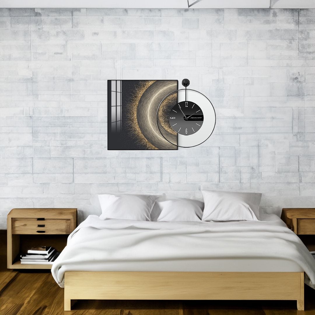 ساعة حائط دائرية مع صورة جدارية - 4