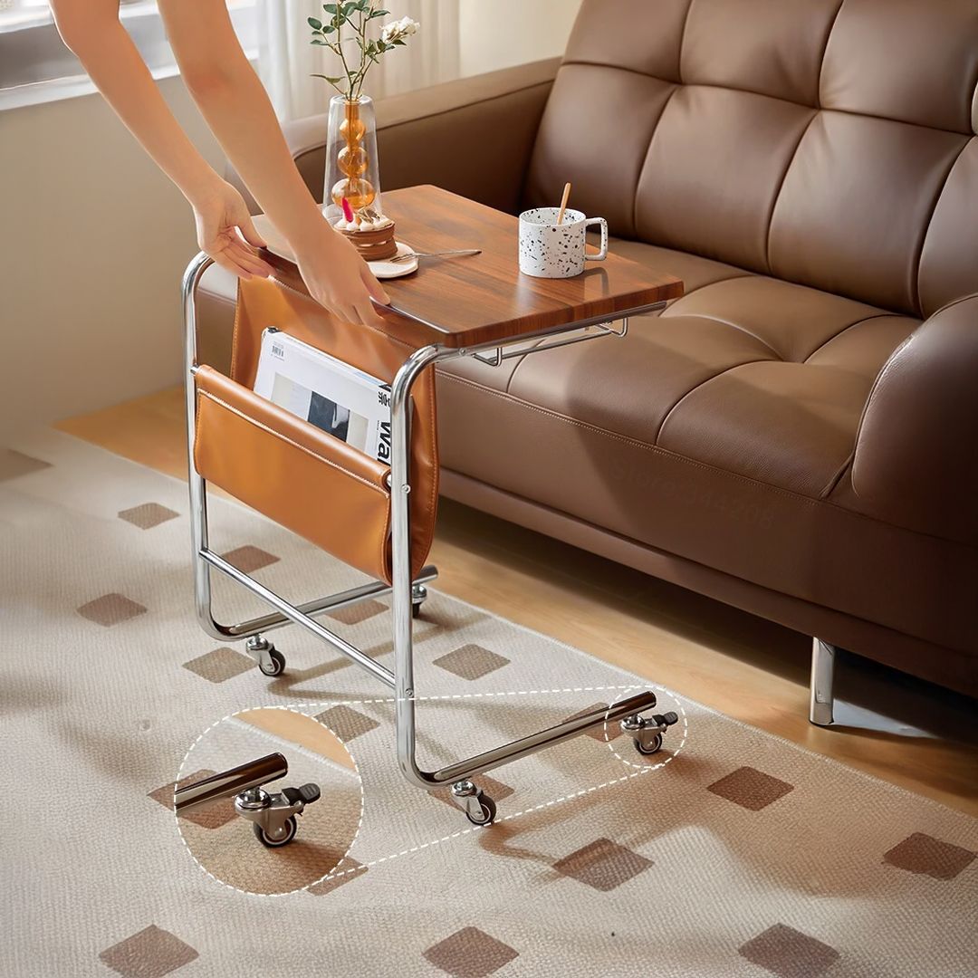 طاولة جانبية متحركة مع حامل للكتب - 6