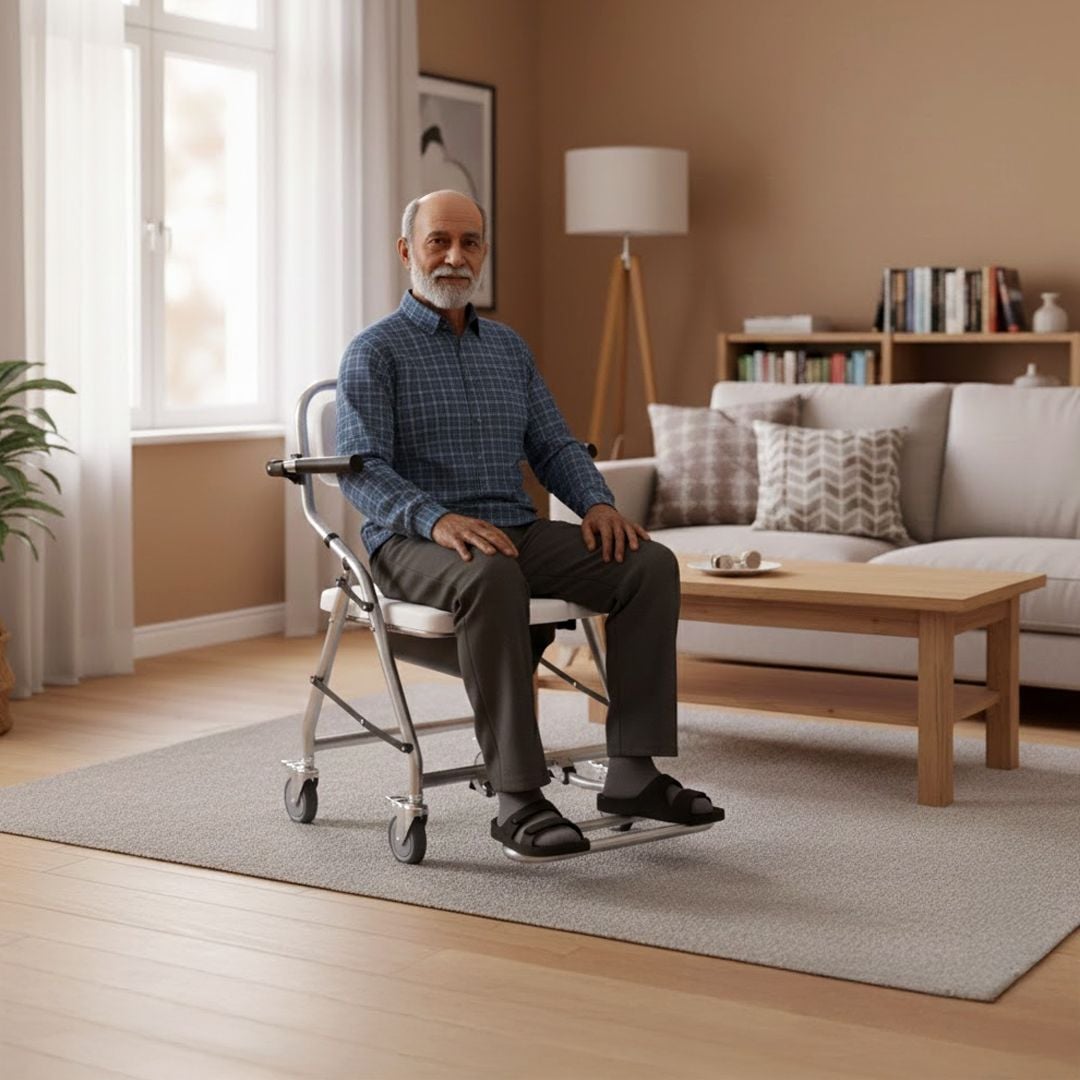 كرسي حمام طبي بعجلات قابل للطي - 13