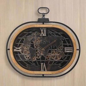 ساعة حائط تروس معدنية بتصميم خريطة العالم