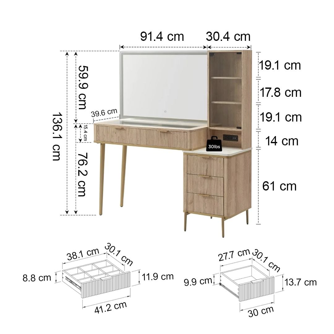 Wooden Dressing Table with Cabinet & Lighted Mirror product thumbnail 14