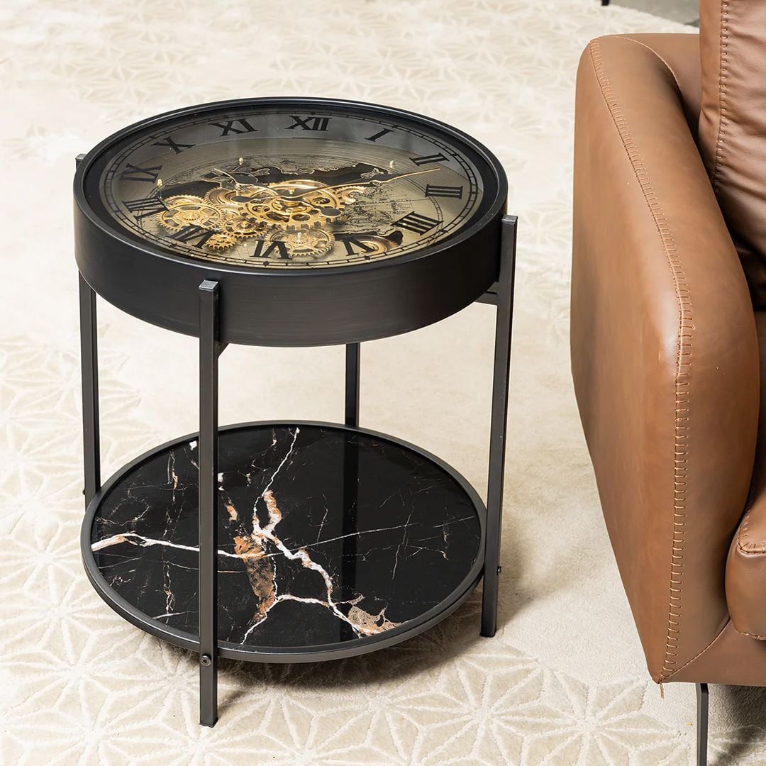 طاولة جانبية رخامية مزدوجة بتصميم ساعة تروس فاخر - 10
