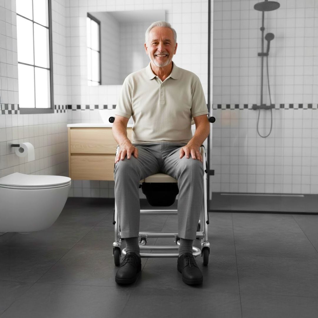 كرسي حمام طبي بعجلات قابل للطي - 3