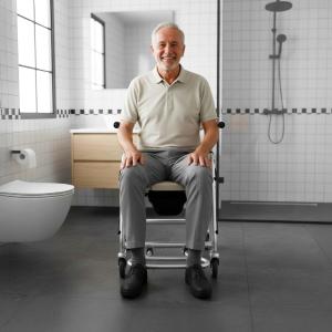 كرسي حمام طبي بعجلات قابل للطي - 4