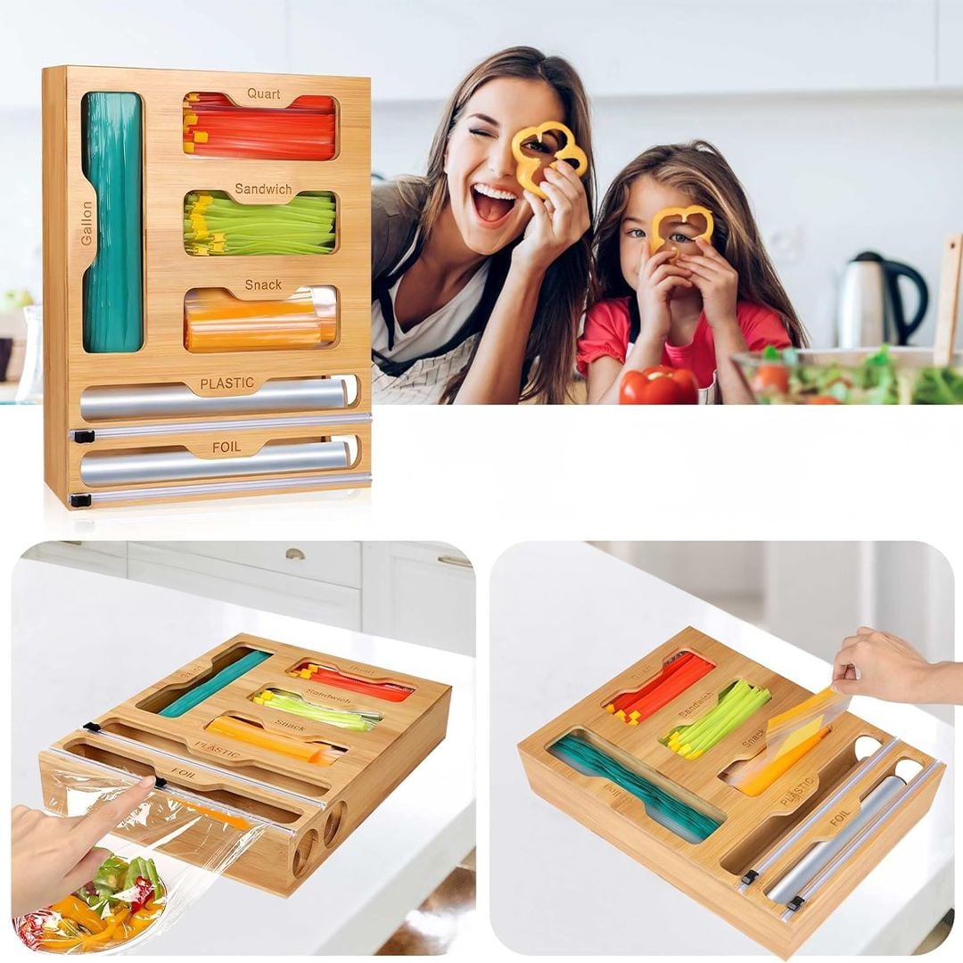 منظم أكياس وموزع تغليف خشبي - 14