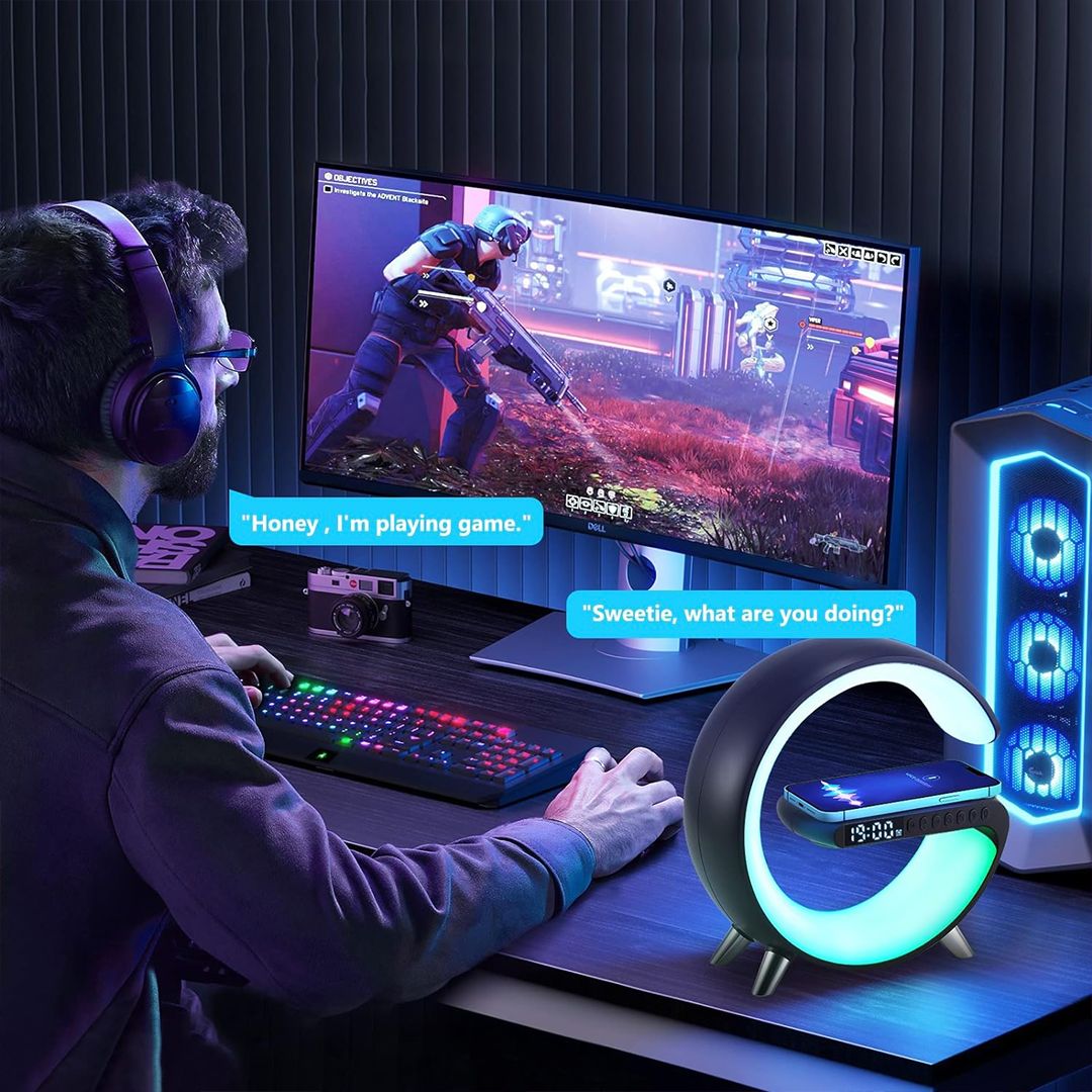 ديكور شاحن لاسلكي مع مكبر الصوت وساعة - 4