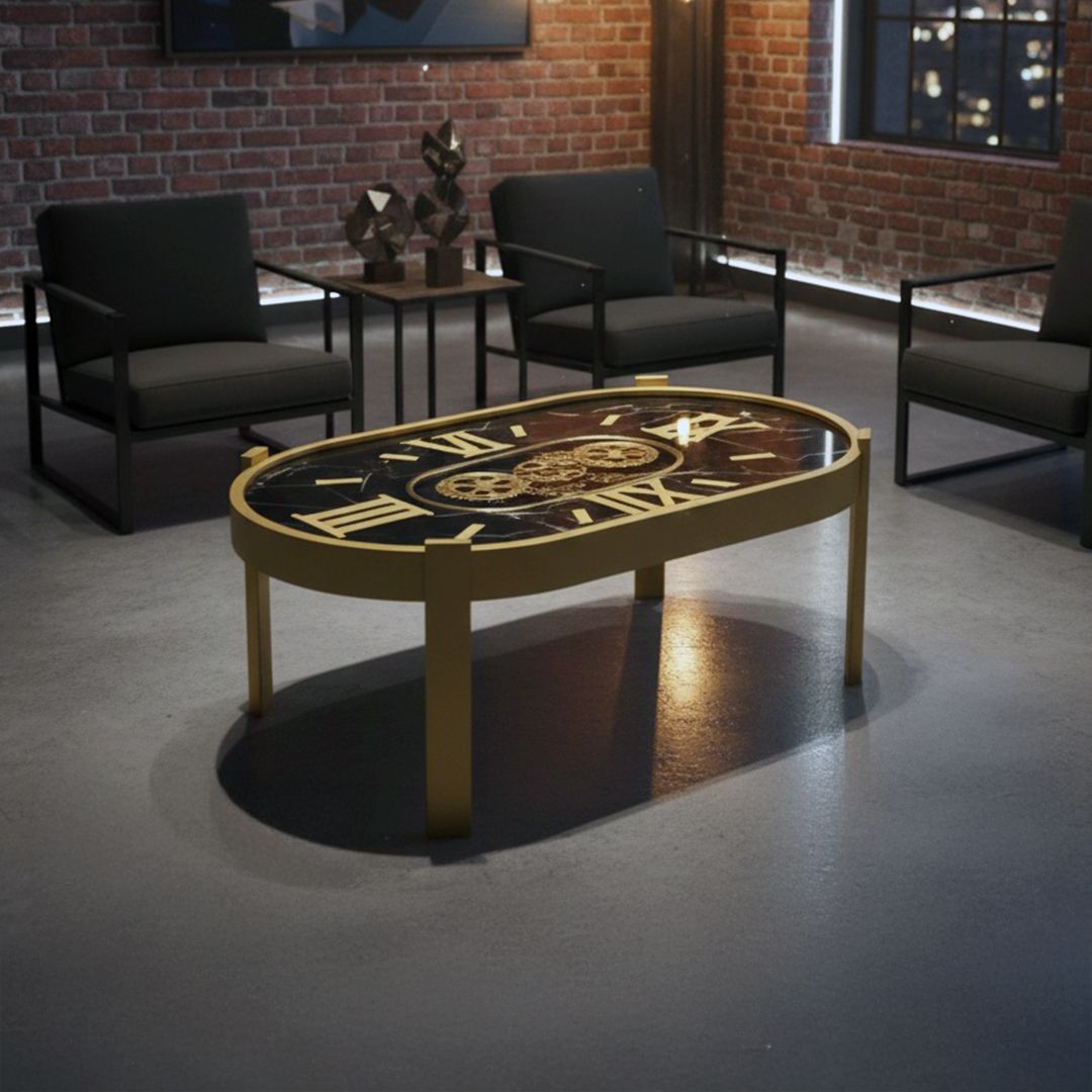 طاولة وسط بيضاوية بتصميم ساعات التروس الكلاسيكية - 1