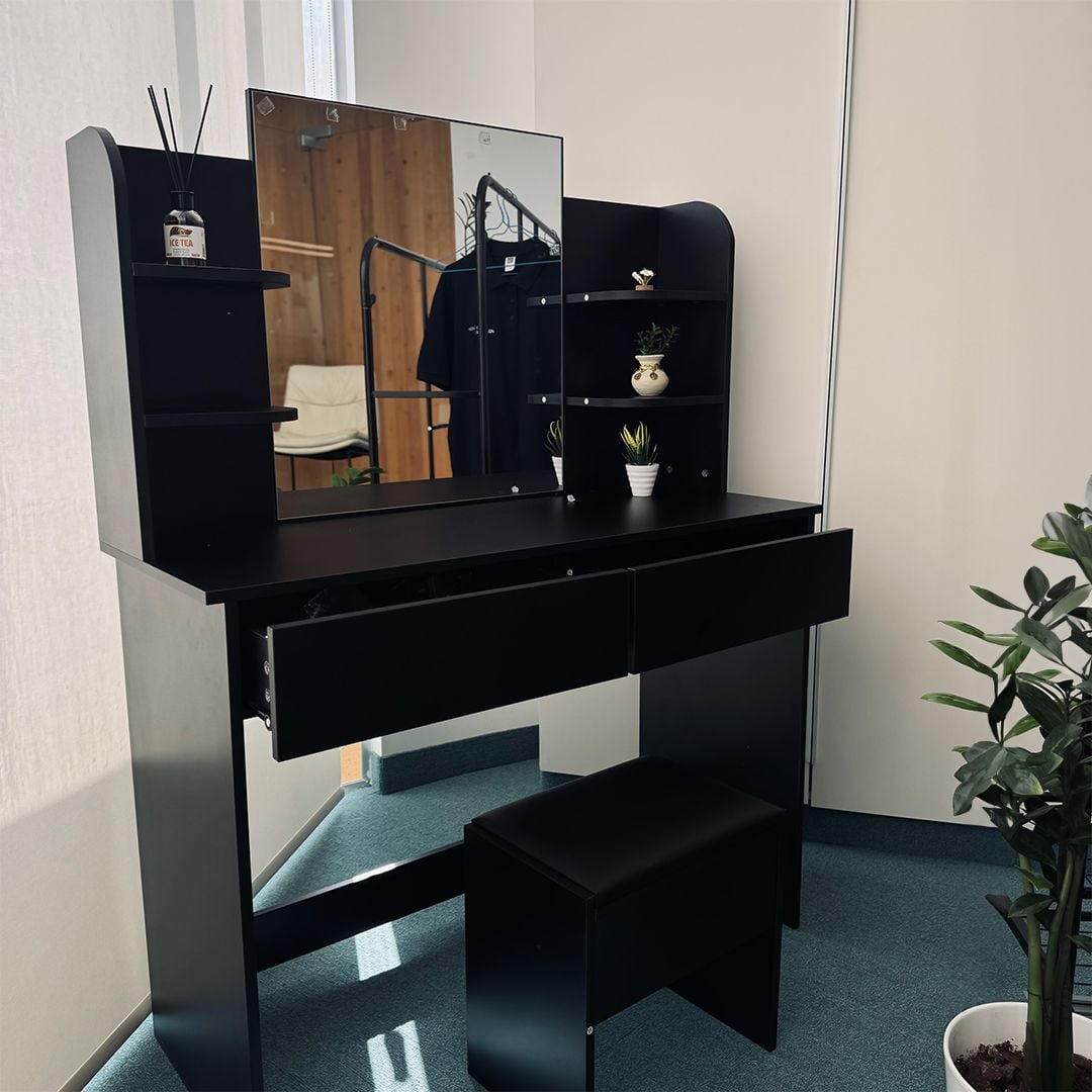 تسريحة بمرآة مُضيئة مع أرفف ودرجين - 6