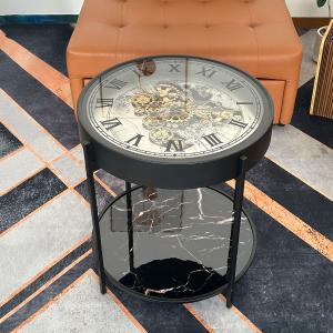 طاولة جانبية رخامية مزدوجة بتصميم ساعة تروس فاخر