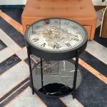 طاولة جانبية رخامية مزدوجة بتصميم ساعة تروس فاخر