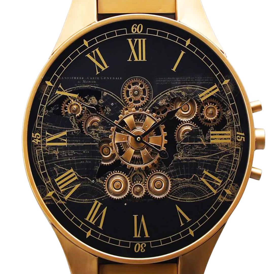 ساعة حائط بتصميم ساعة يد بتروس ذهبية - 6