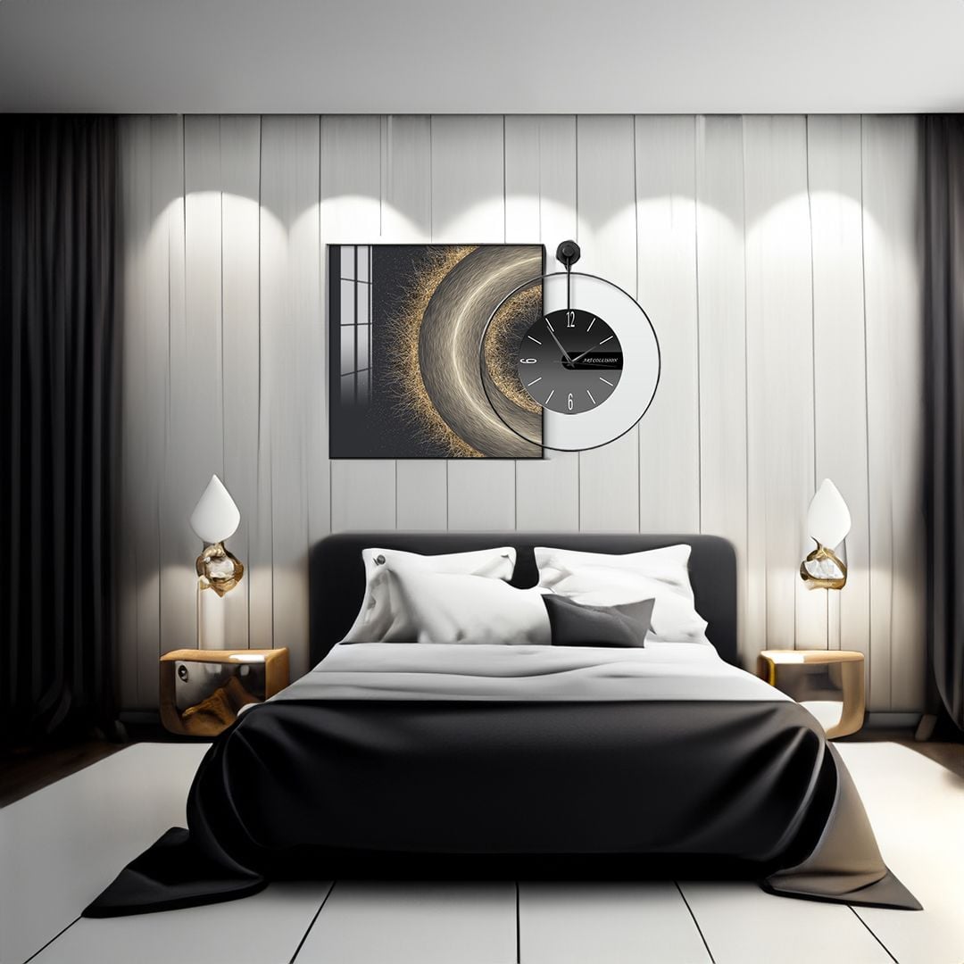 ساعة حائط دائرية مع صورة جدارية - 1