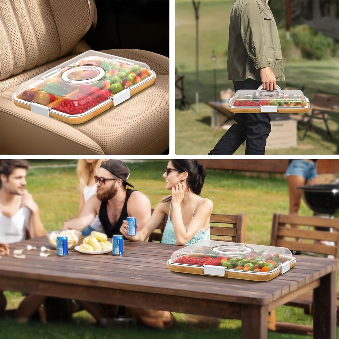 Bamboo Serving Tray with Acrylic Lid - 13