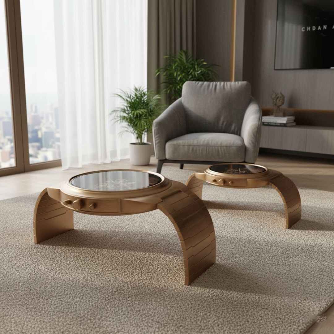 طقم طاولات بتصميم ساعة يد تروس الذهبية - 2