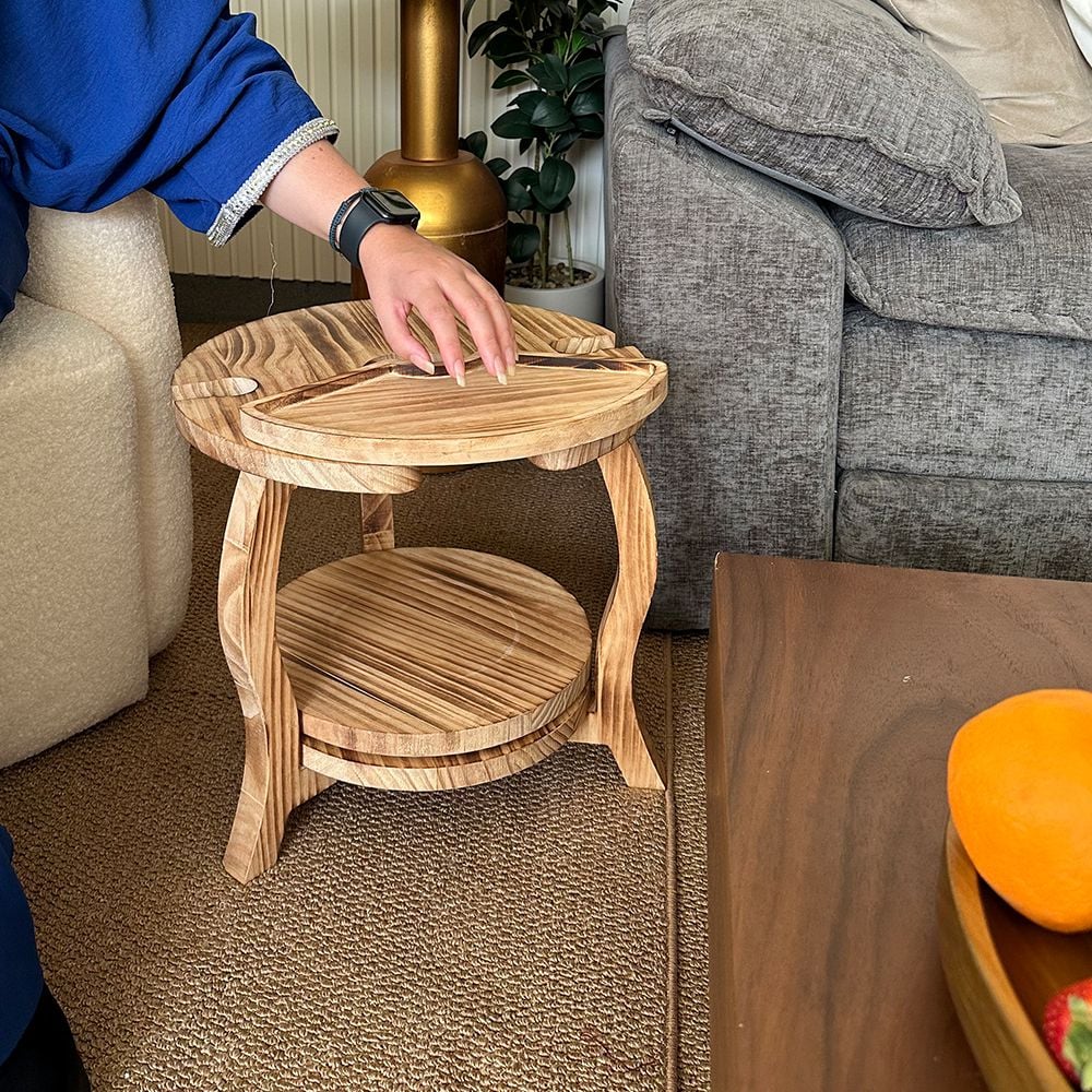 ستاند أرجيلة خشبي فاخر بسطح مقسّم للتسالي من روح - 18