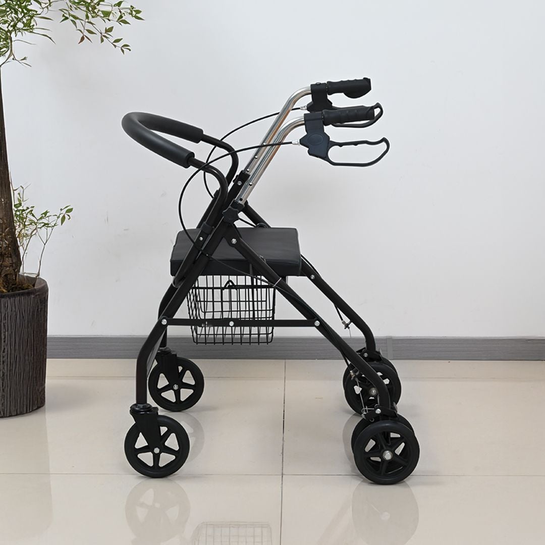 Rolling medical walker with seat and storage basket product thumbnail 4