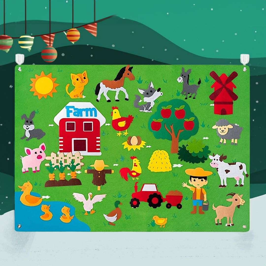لوحة تعليمية من اللباد للأطفال بنمط حيوانات المزرعة - 13