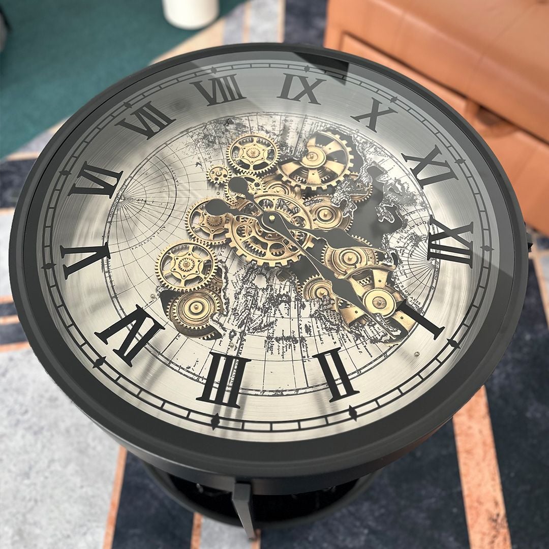 طاولة جانبية رخامية مزدوجة بتصميم ساعة تروس فاخر - 6