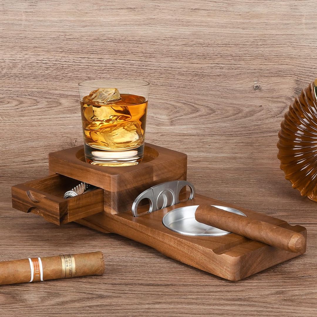 Wooden Ashtray with Cup Coaster