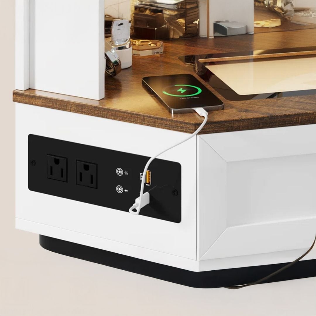 طاولة مكياج بمرآة LED دائرية - 8