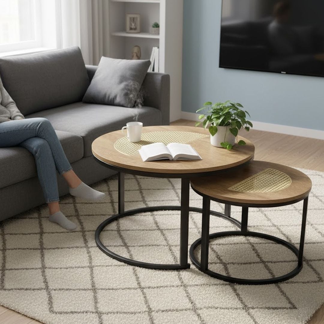 طاولات وسط متداخلة من الخشب و البامبو - 3