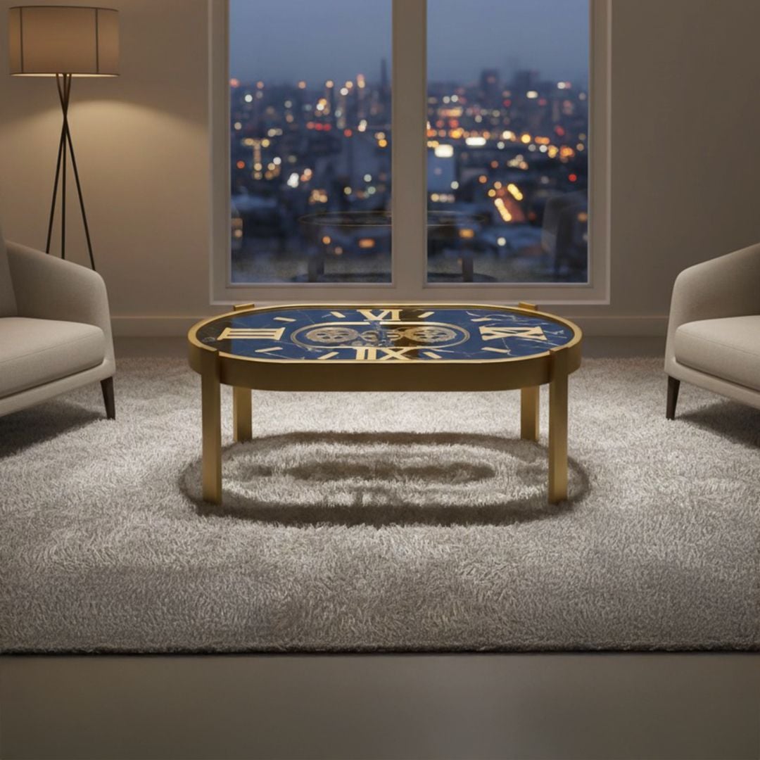 طاولة وسط بيضاوية بتصميم ساعات التروس الكلاسيكية - 5