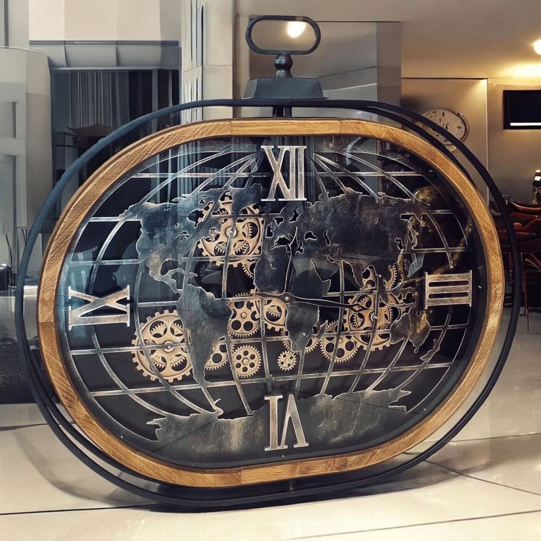 ساعة حائط تروس معدنية بتصميم خريطة العالم - 8