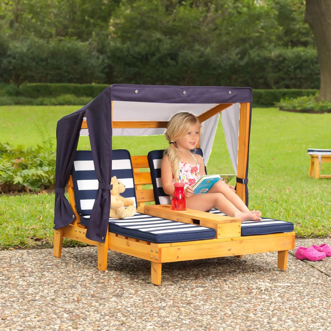 كرسي تشميس خشبي مع مظلة للأطفال - 1