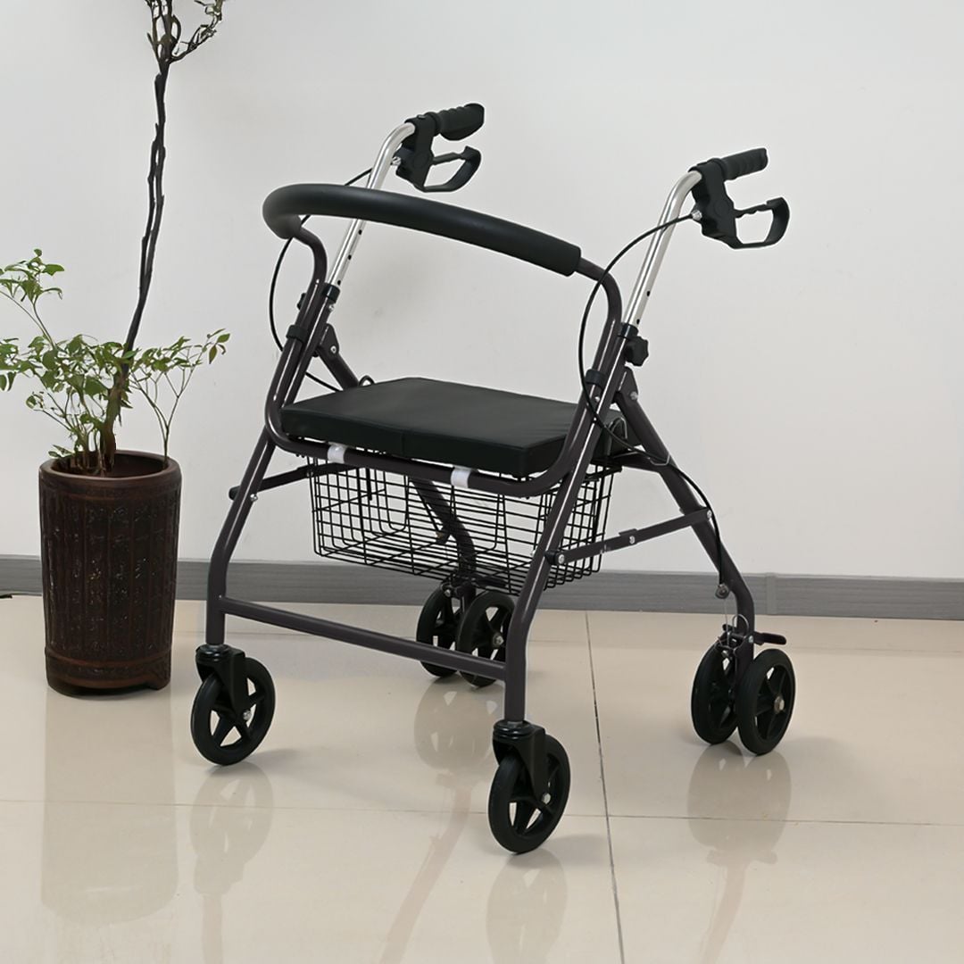 Rolling medical walker with seat and storage basket product thumbnail 12