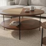 طقم طاولات خشبي مزدوج بلمسات بامبو 5 قطع - 7