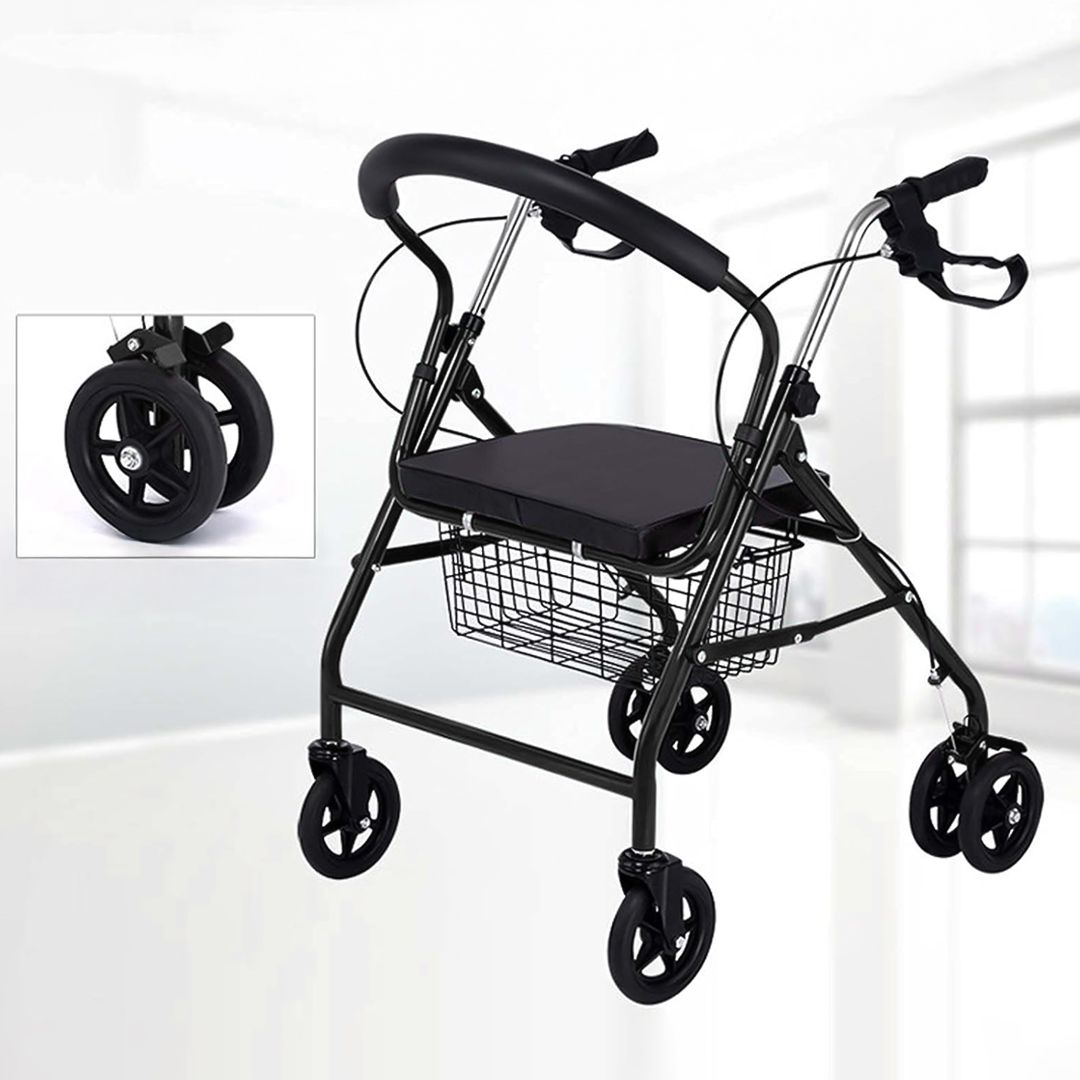 Rolling medical walker with seat and storage basket product thumbnail 10