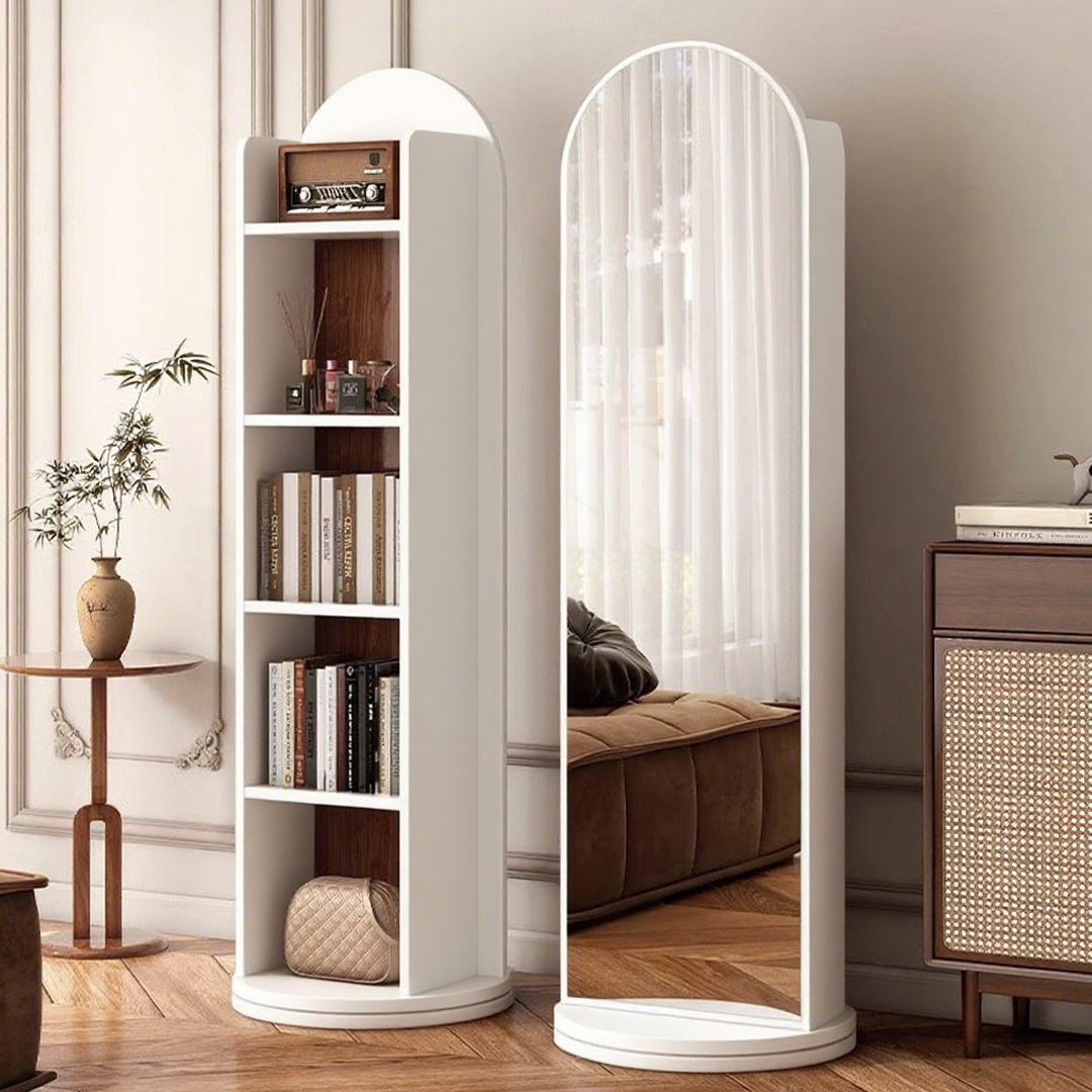مرآة طولية مع رفوف تخزين خلفية مدمجة - 1