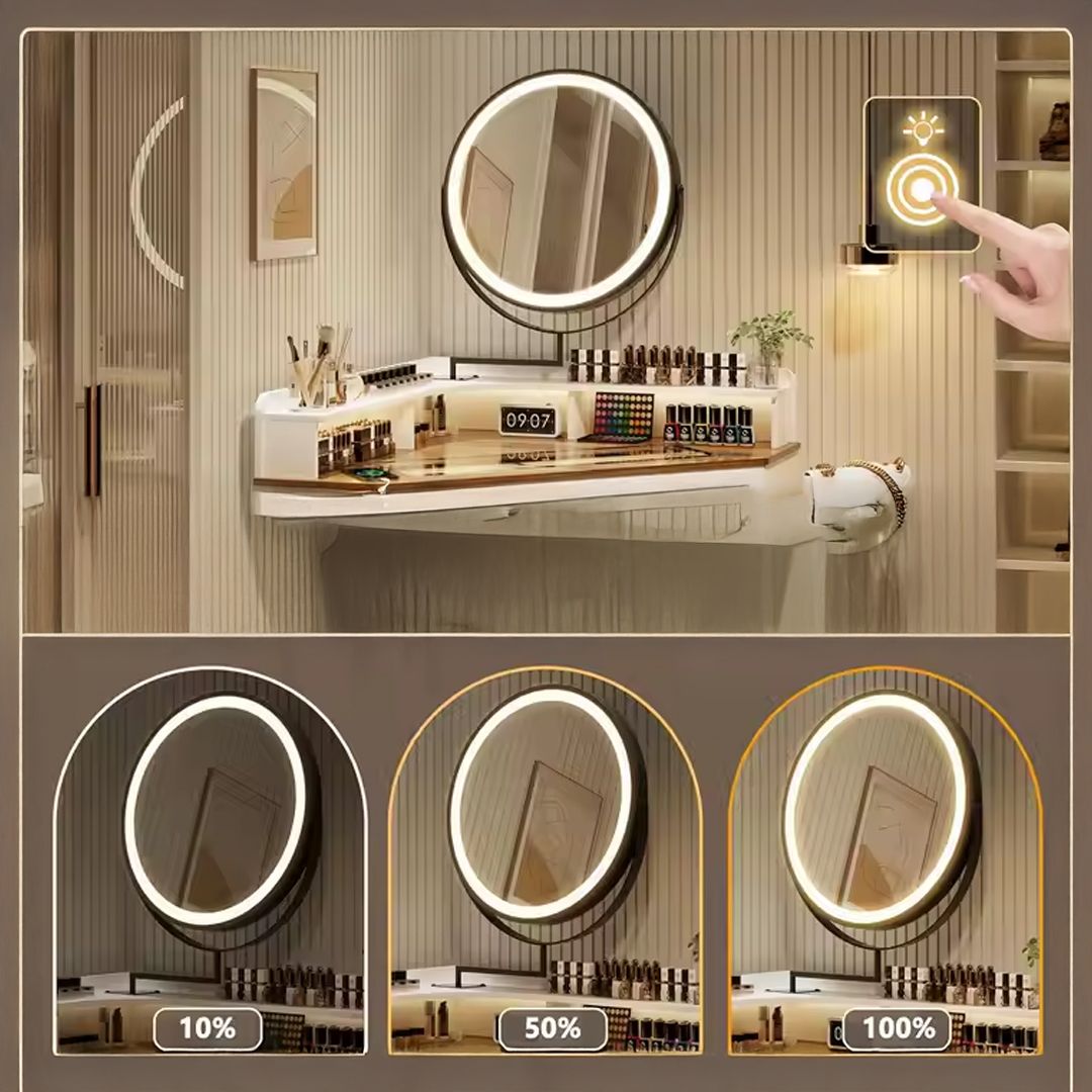 طاولة مكياج بمرآة LED دائرية - 5