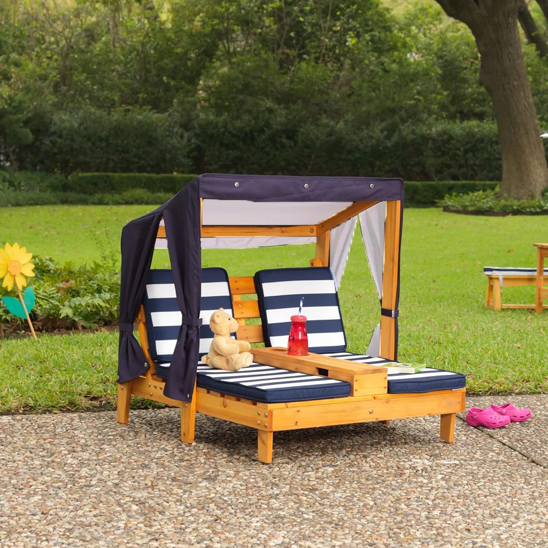 كرسي تشميس خشبي مع مظلة للأطفال - 12